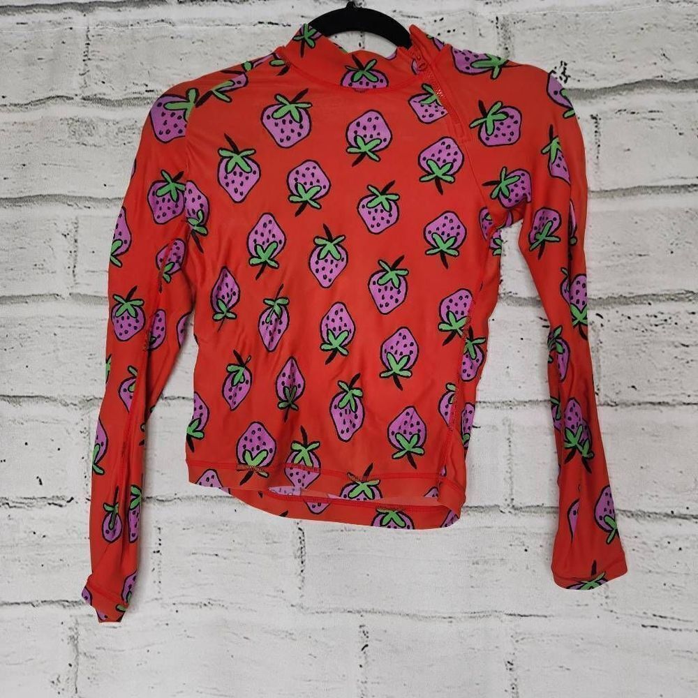 Hanna Andersson Strawberry Print Mock Neck Rash Guard Red Size 8 130 cm Swim